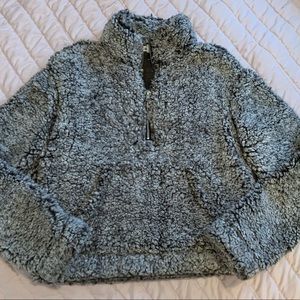 Grey Sherpa, half-zip sweater